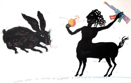 Lithografie Waydelich - Chiron atak le lièvre