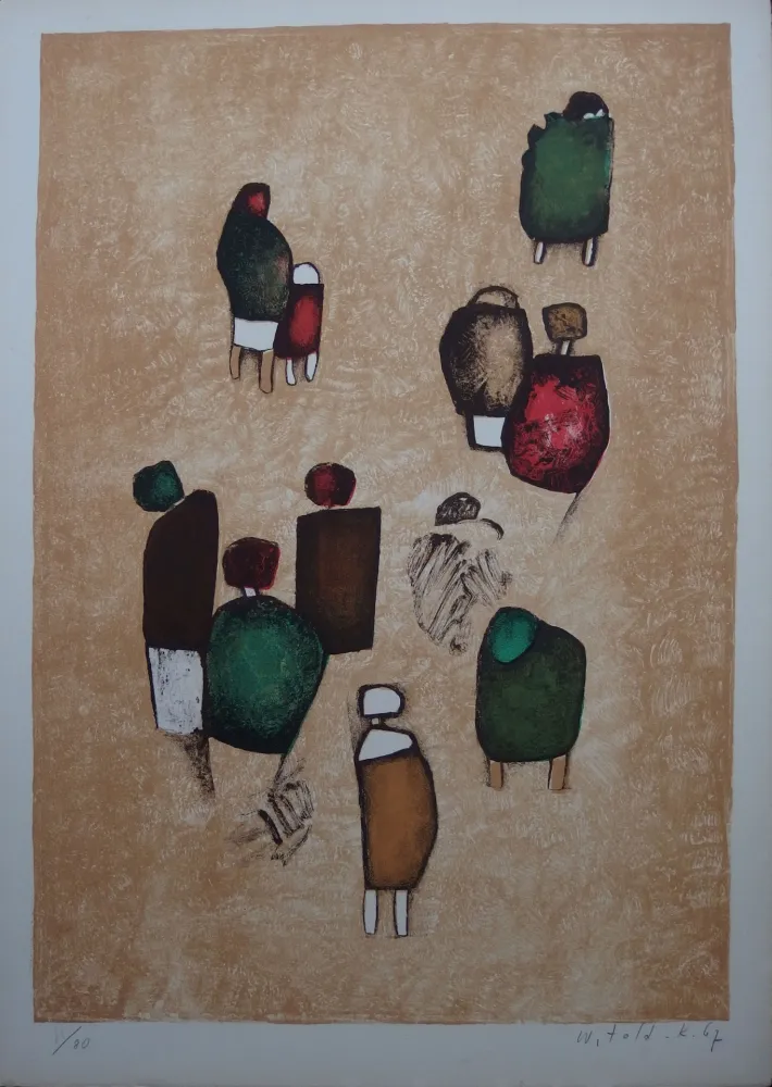 Lithografie Witold-K - Petit groupe joyeux