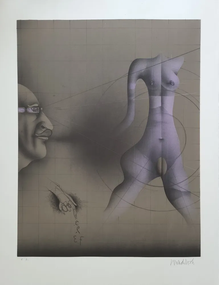 Lithografie Wunderlich - Selbst in Betrachtung eines Torso