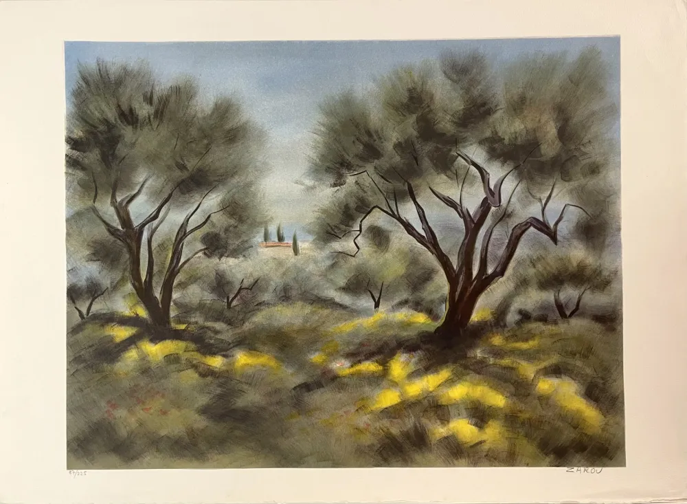 Lithografie Zarou - Les Oliviers