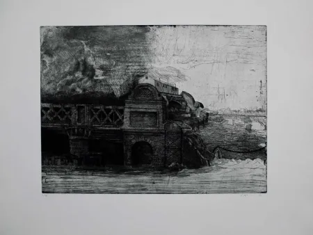 Ets En Aquatint Ackermann - Eisenbahnbrücke / Railroad Bridge
