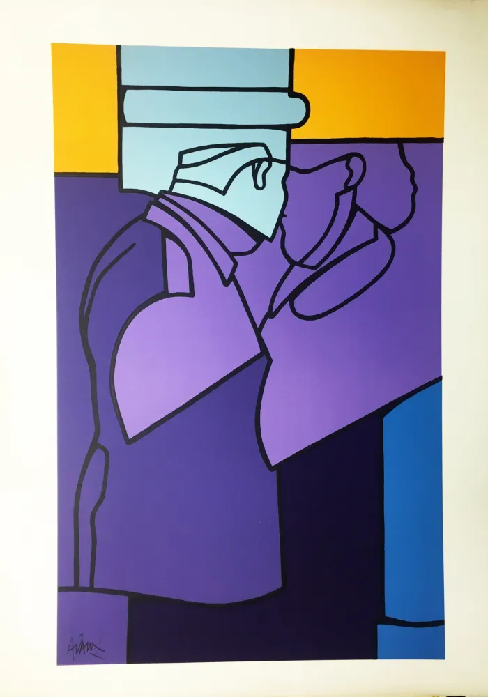 Lithografie Adami - LE BAISER (Kissing couple) ou 