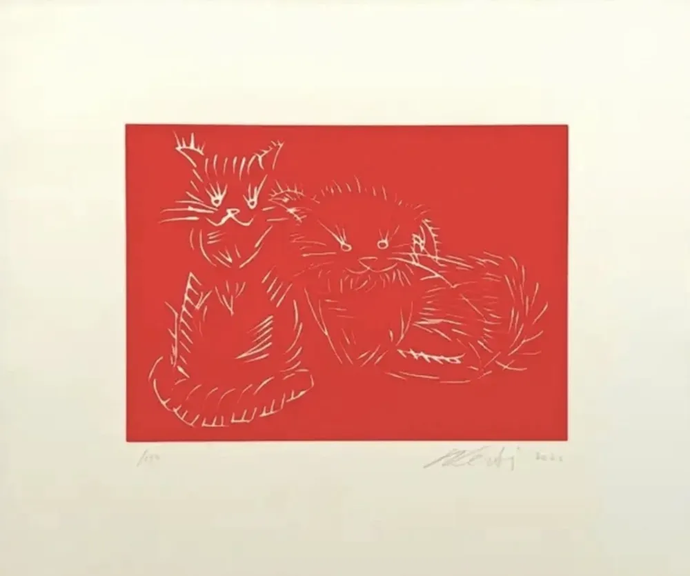 Zeefdruk Ai - Cats, red