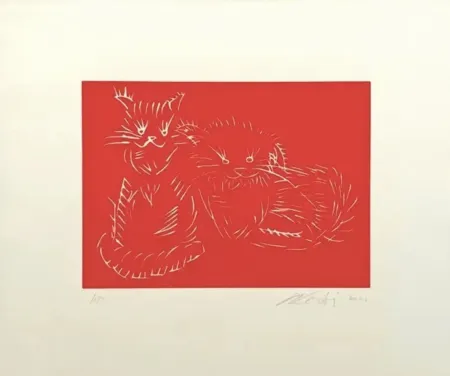 Zeefdruk Ai - Cats, red