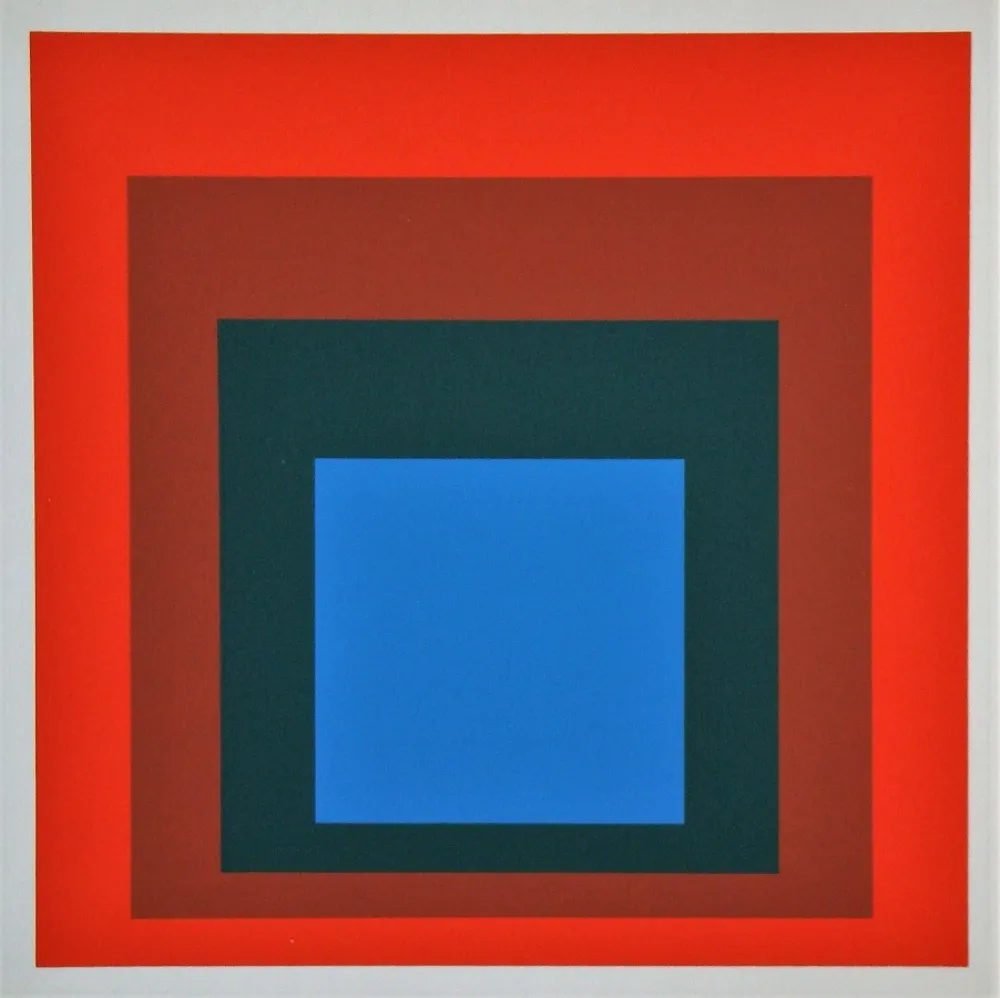 Zeefdruk Albers - Blue+darkgreen with 2 reds, 1955