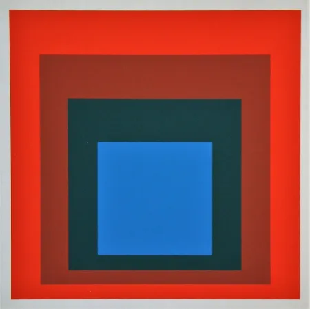 Zeefdruk Albers - Blue+darkgreen with 2 reds, 1955