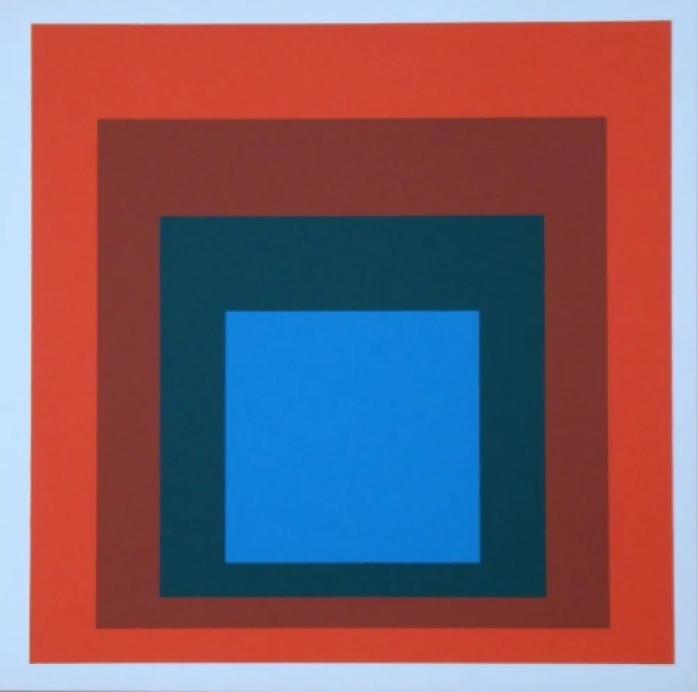 Zeefdruk Albers - Homage to the Square - blue+darkgreen with 2 reds, 1955