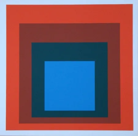 Zeefdruk Albers - Homage to the Square - blue+darkgreen with 2 reds, 1955