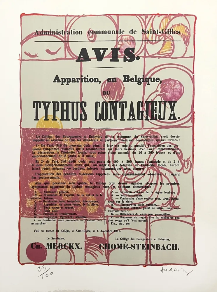 Lithografie Alechinsky - Alerte au typhus contagieux en Belgique