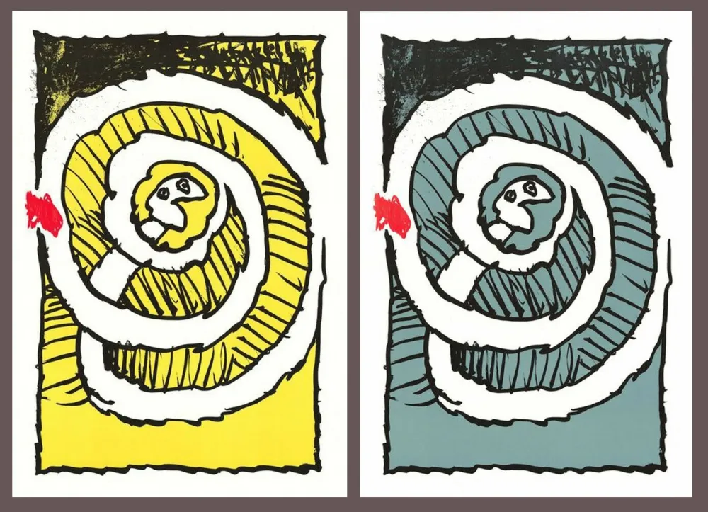 Lithografie Alechinsky - '' Automne Jaune, Automne Bleu ''