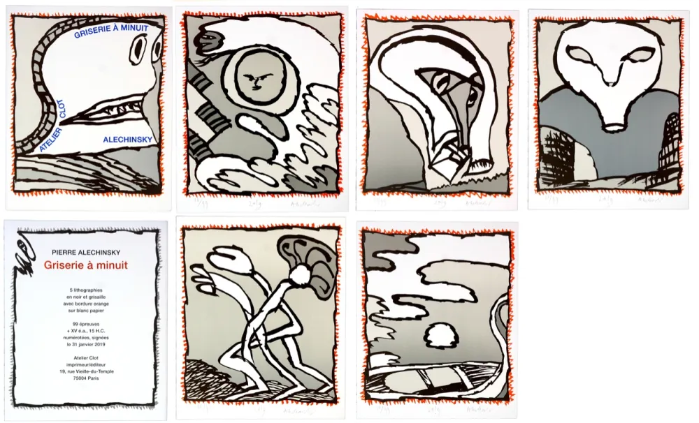 Lithografie Alechinsky - Griserie à minuit 1, 2, 3, 4, 5, 6  (Complete suite)