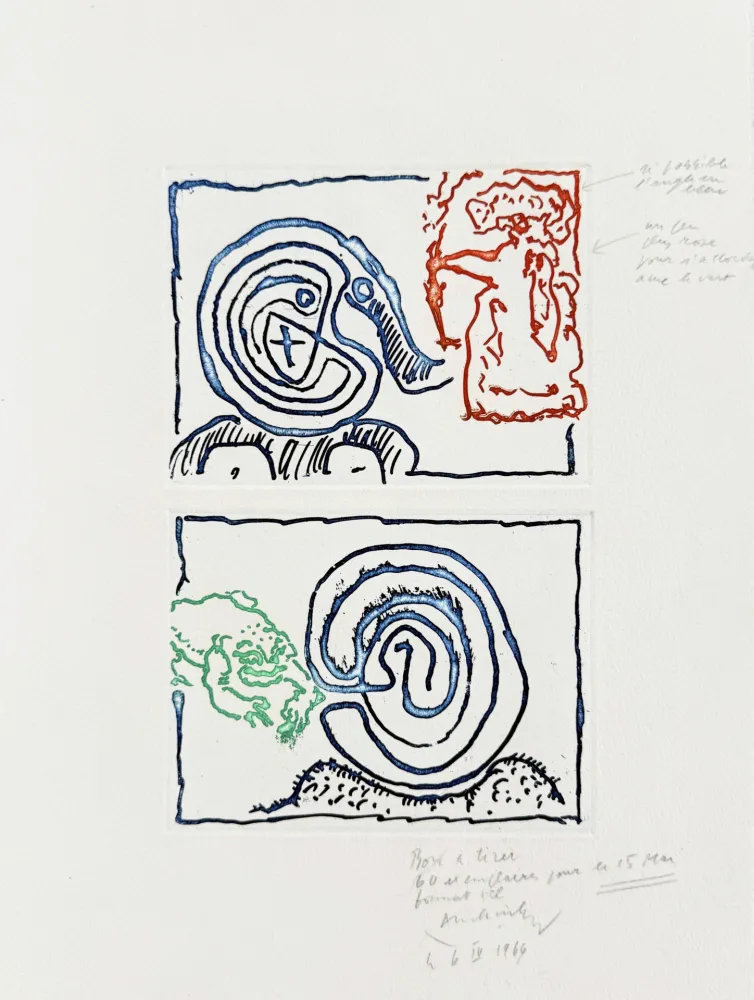 Gravure Alechinsky - Labyrinthe et reine