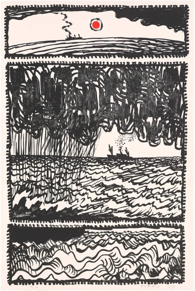 Lithografie Alechinsky - Le volturno I au point rouge