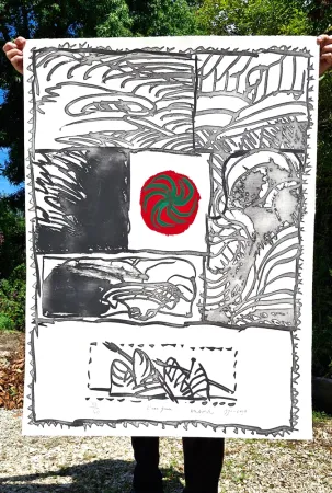 Ets En Aquatint Alechinsky - L'EAU GRISE 48 / Gravure rehaussée (133 x 98 cm)