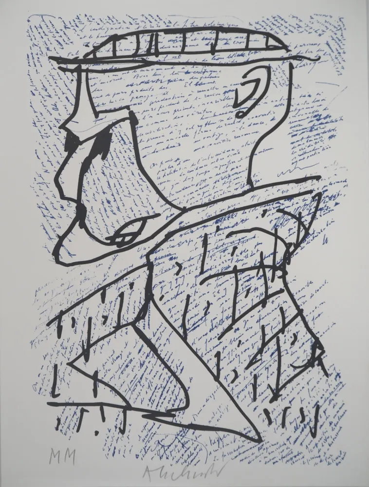 Lithografie Alechinsky - Portrait surréaliste avec Marcel Moreau