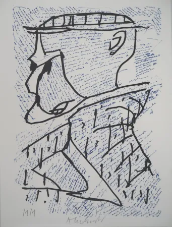 Lithografie Alechinsky - Portrait surréaliste avec Marcel Moreau