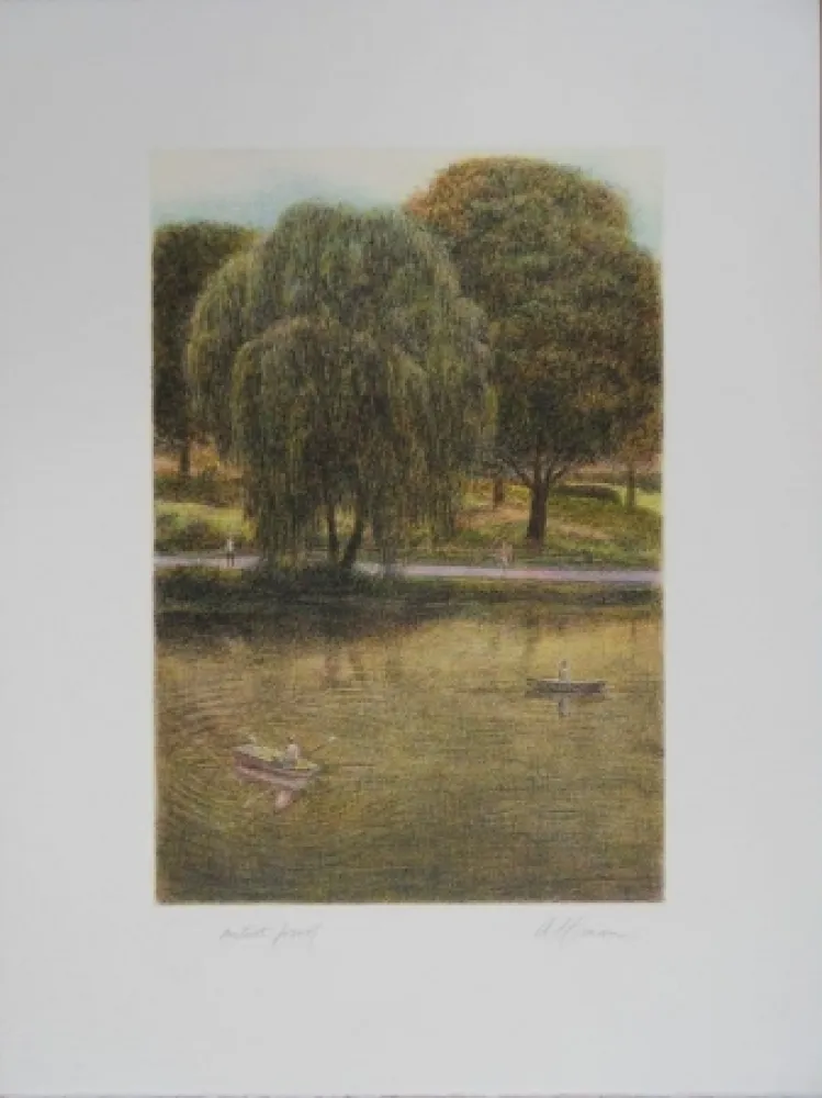 Lithografie Altman - Central Park - The Boats