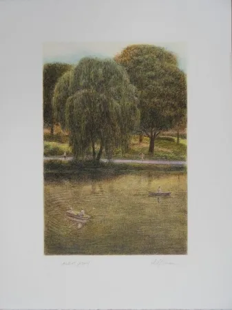 Lithografie Altman - Central Park - The Boats