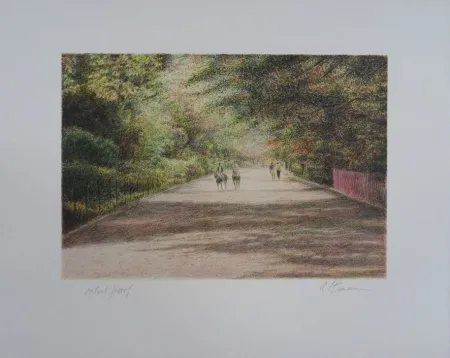 Lithografie Altman - Central Park - The horses