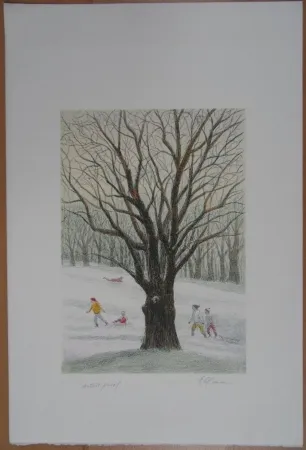 Lithografie Altman - Winter in the Park