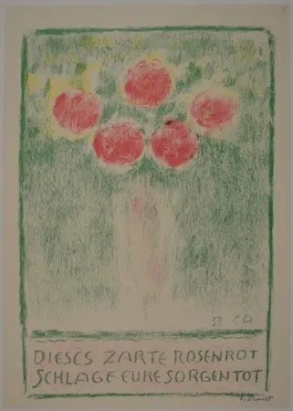 Lithografie Amiet - Blumenvase mit Rosen