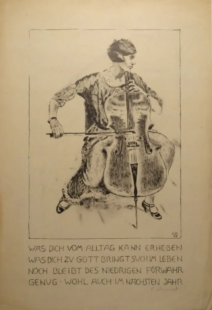 Lithografie Amiet - Cello-Spielerin