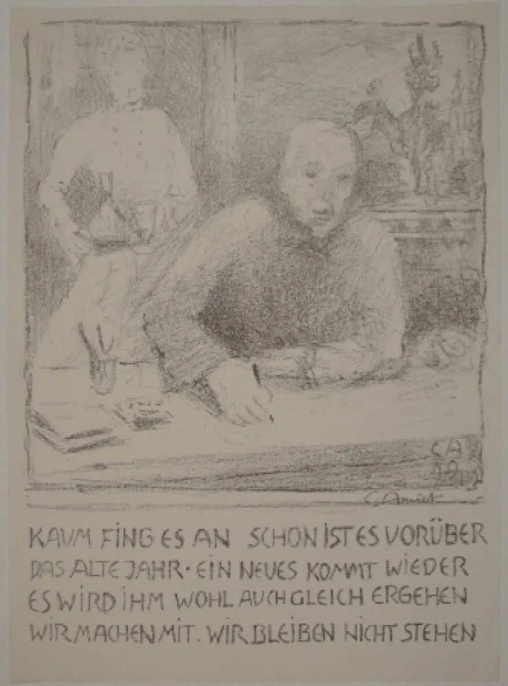 Lithografie Amiet - Selbstbildnis am Zeichentisch mit Frau