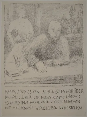 Lithografie Amiet - Selbstbildnis am Zeichentisch mit Frau