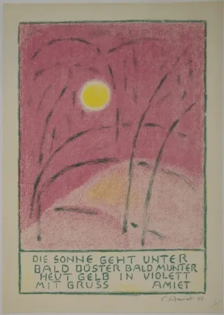 Lithografie Amiet - Sonnenuntergang
