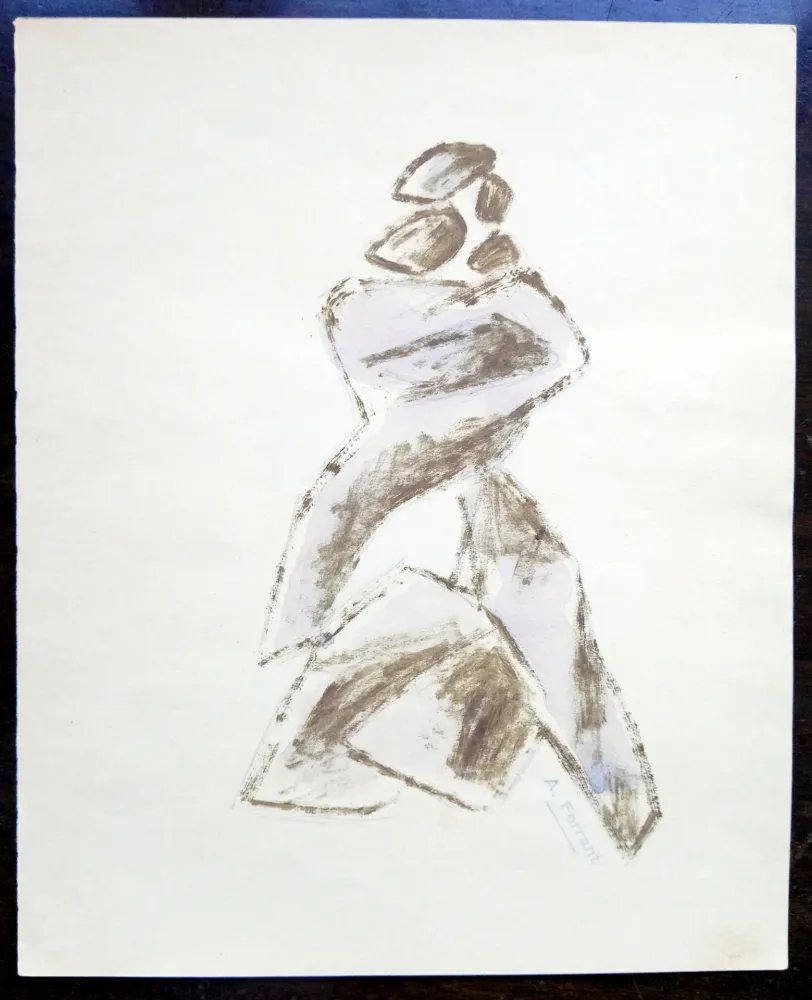Geen Techniek Àngel - Boceto escultura - Original Drawing - Signed