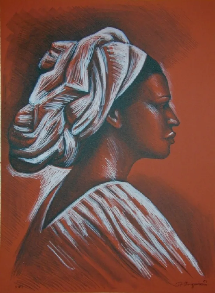 Lithografie Anguiano - Woman with turban