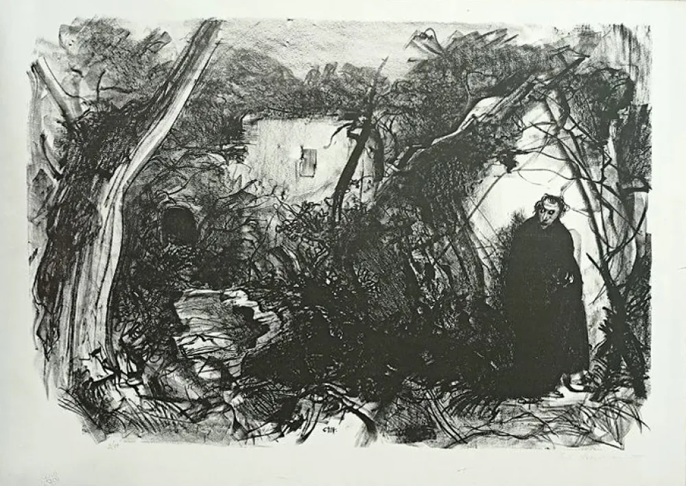 Lithografie Annigoni - VIANDANTE CON MANTELLO