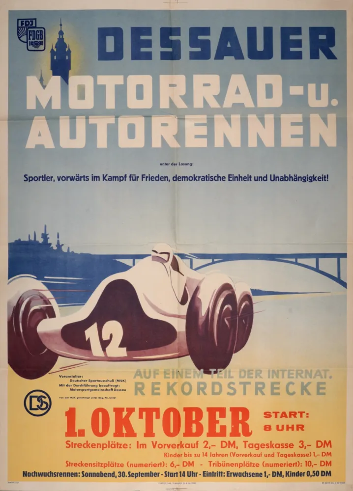 Lithografie Anonyme - Automobilia Racing Poster (Motorrad-U Autorennen), 1950 - Large lithograph!