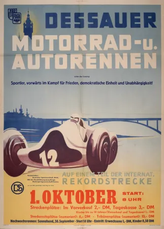 Lithografie Anonyme - Automobilia Racing Poster (Motorrad-U Autorennen), 1950 - Large lithograph!