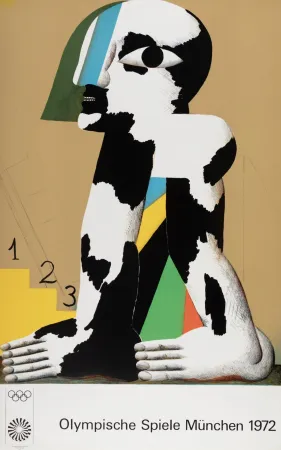 Lithografie Antes - Schwarz-weiss-gefleckte Figur (Olympia), 1972 - Hand-signed