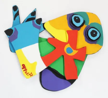 Houtsnede Appel - Flower with Blue Eyes,