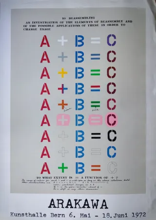 Zeefdruk Arakawa - „10 reassembling an investigation of the elements of reassembly and of the possible applications of these in order to change usage“, 1972.