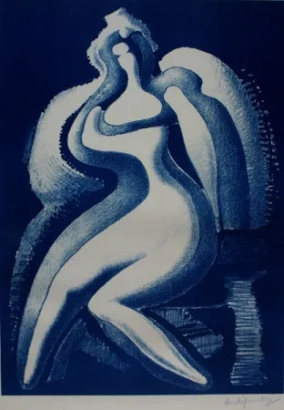 Lithografie Archipenko - Coquette (Blue Nude)