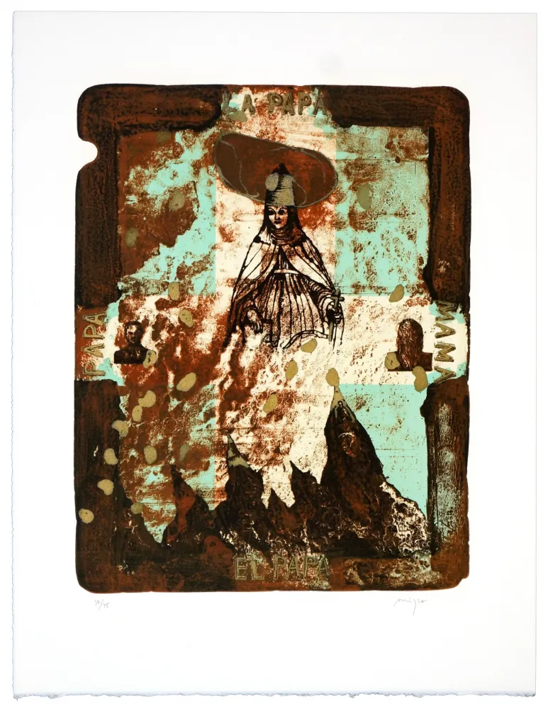 Lithografie Aritza - El papa, la papa, papa, mama ! (Papesse Jeanne)