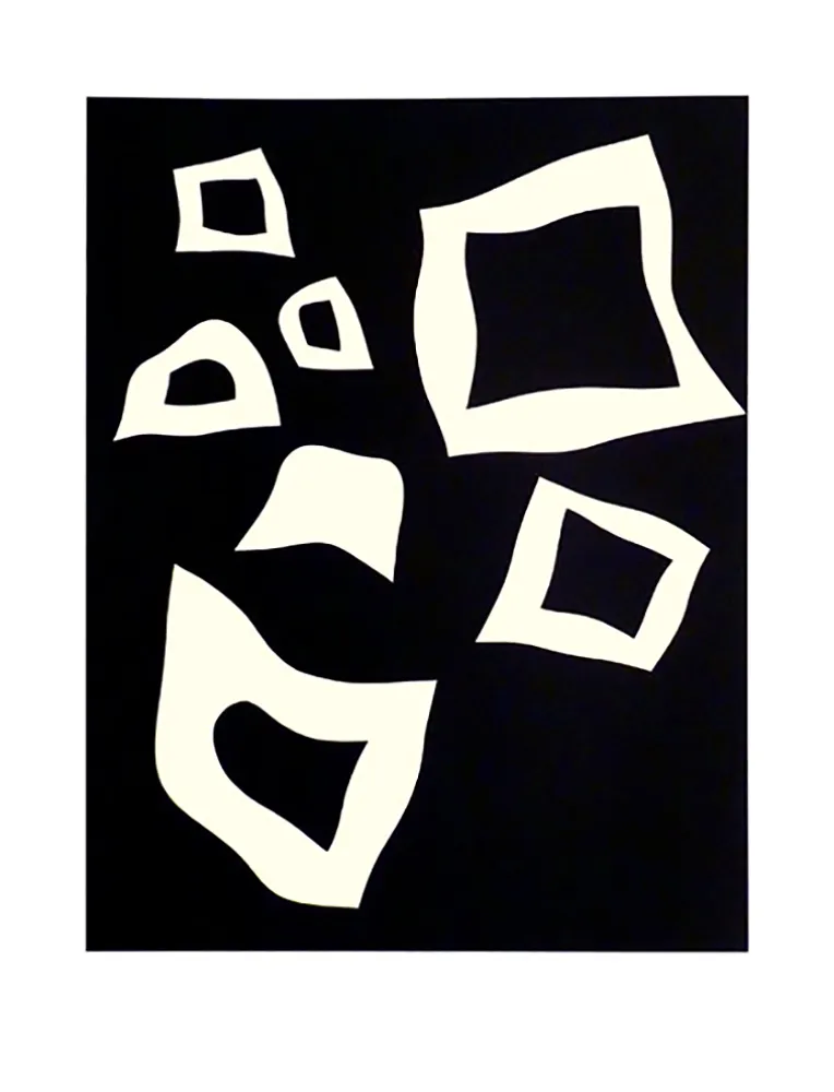 Lithografie Arp - CONSTELLATION 7 BLANCHES SUR NOIR (1960).