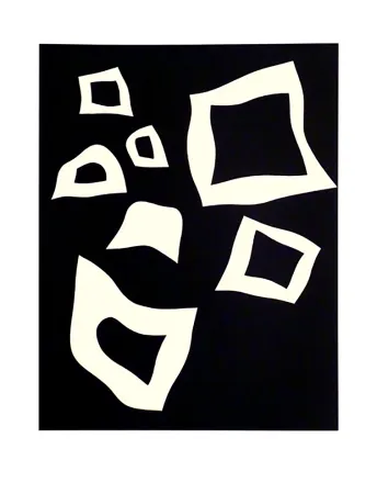 Lithografie Arp - CONSTELLATION 7 BLANCHES SUR NOIR (1960).