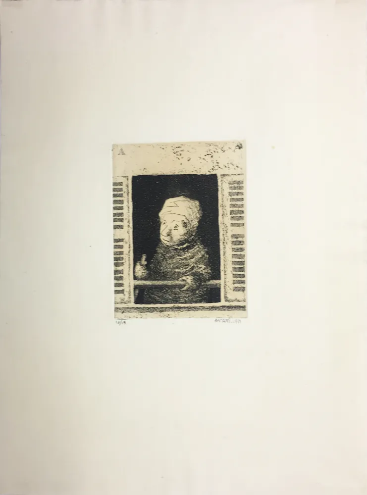 Aquatint Avati - Femme de ménage à la fenêtre (1951)