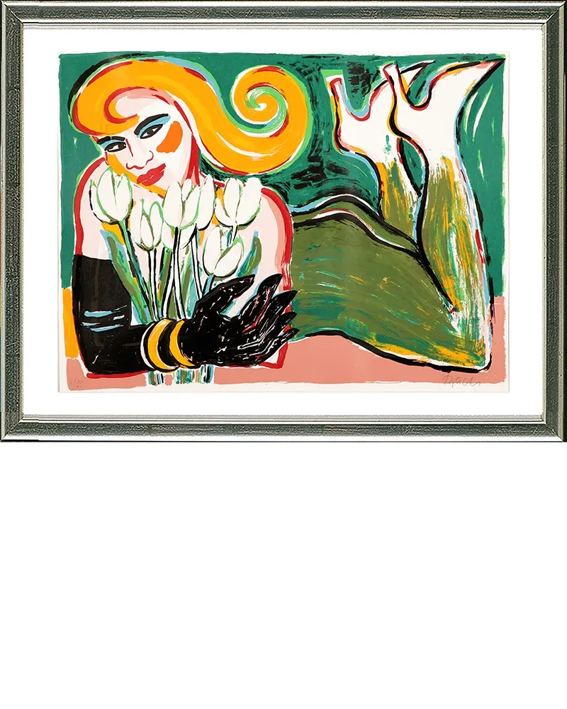 Zeefdruk Bach - Liegende mit Tulpen, 2006