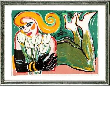 Zeefdruk Bach - Liegende mit Tulpen, 2006