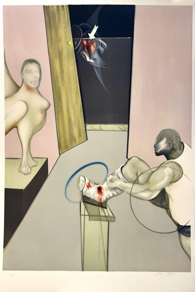 Lithografie Bacon -  Oedipe et le Sphinx d'après Ingres 