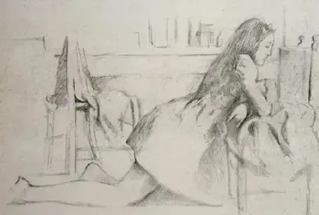 Lithografie Balthus - Jeune fille agenouillée sur fauteuil