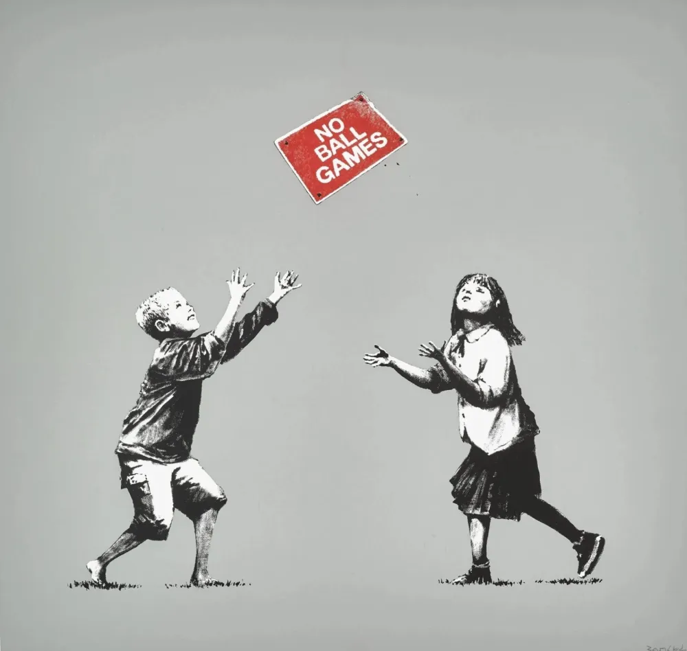 Zeefdruk Banksy - No Ball Games - grey
