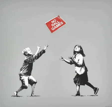 Zeefdruk Banksy - No Ball Games - grey