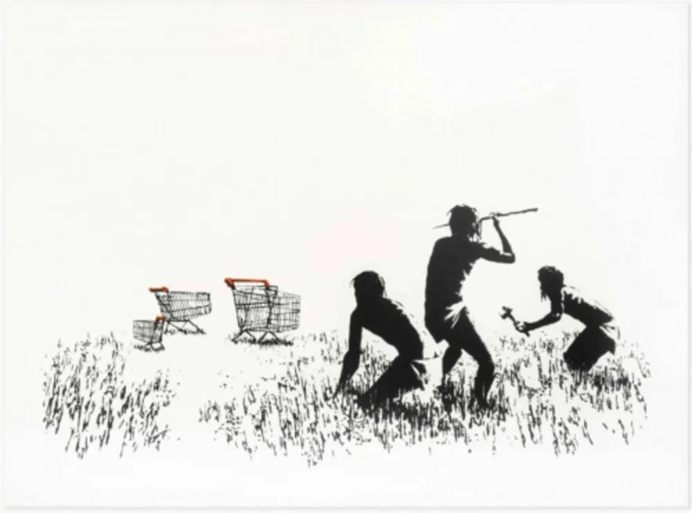 Zeefdruk Banksy - Trolleys (Black & White Unsigned)