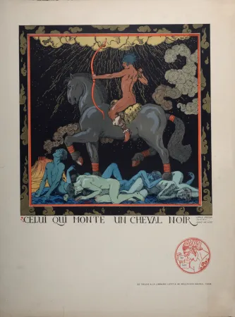 Lithografie Barbier - Celui qui monte un cheval noir, 1916